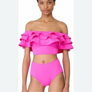 🆕 Kate Spade Off Shoulder Ruffle Top and High Waist Bikini Size S